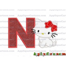 Hello Kitty Cat Applique Embroidery Design With Alphabet N