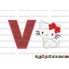 Hello Kitty Cat Applique Embroidery Design With Alphabet V