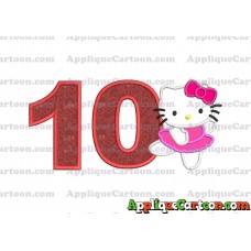 Hello Kitty Dancing With Bow Applique Embroidery Design Birthday Number 10