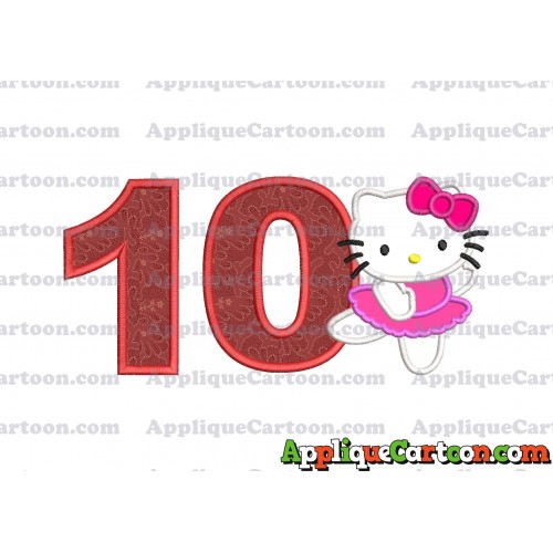 Hello Kitty Dancing With Bow Applique Embroidery Design Birthday Number 10