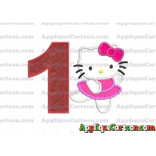 Hello Kitty Dancing With Bow Applique Embroidery Design Birthday Number 1