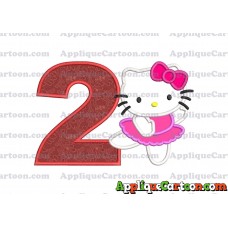 Hello Kitty Dancing With Bow Applique Embroidery Design Birthday Number 2