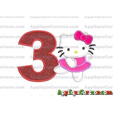 Hello Kitty Dancing With Bow Applique Embroidery Design Birthday Number 3