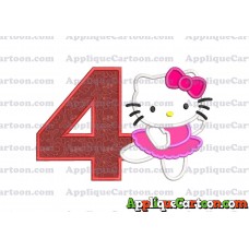 Hello Kitty Dancing With Bow Applique Embroidery Design Birthday Number 4