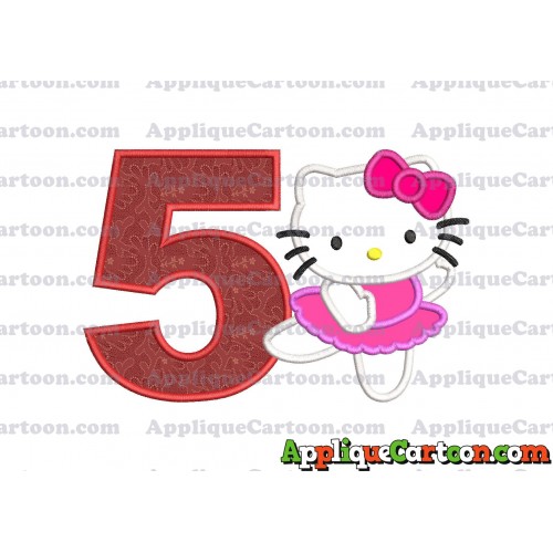 Hello Kitty Dancing With Bow Applique Embroidery Design Birthday Number 5