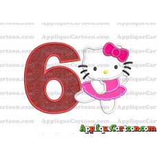 Hello Kitty Dancing With Bow Applique Embroidery Design Birthday Number 6