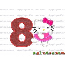 Hello Kitty Dancing With Bow Applique Embroidery Design Birthday Number 8