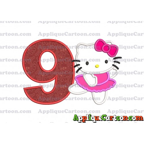 Hello Kitty Dancing With Bow Applique Embroidery Design Birthday Number 9