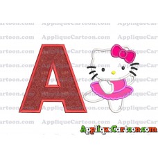 Hello Kitty Dancing With Bow Applique Embroidery Design With Alphabet A