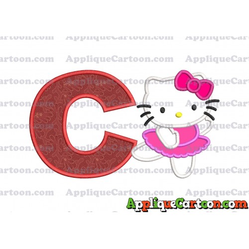 Hello Kitty Dancing With Bow Applique Embroidery Design With Alphabet C