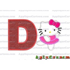 Hello Kitty Dancing With Bow Applique Embroidery Design With Alphabet D