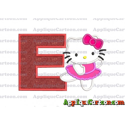 Hello Kitty Dancing With Bow Applique Embroidery Design With Alphabet E