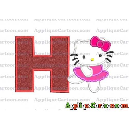 Hello Kitty Dancing With Bow Applique Embroidery Design With Alphabet H