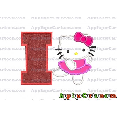 Hello Kitty Dancing With Bow Applique Embroidery Design With Alphabet I