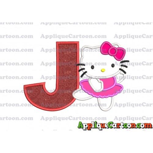 Hello Kitty Dancing With Bow Applique Embroidery Design With Alphabet J