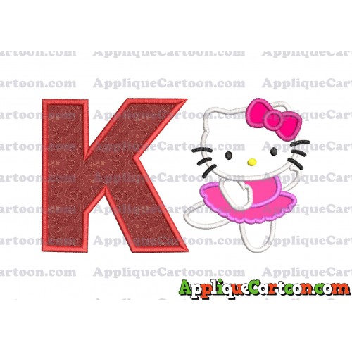 Hello Kitty Dancing With Bow Applique Embroidery Design With Alphabet K