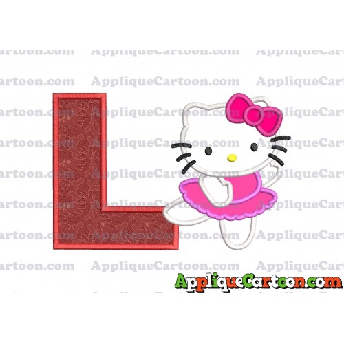 Hello Kitty Dancing With Bow Applique Embroidery Design With Alphabet L