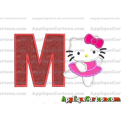 Hello Kitty Dancing With Bow Applique Embroidery Design With Alphabet M