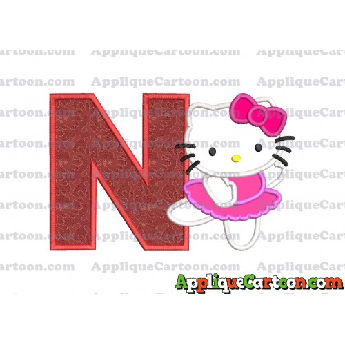 Hello Kitty Dancing With Bow Applique Embroidery Design With Alphabet N