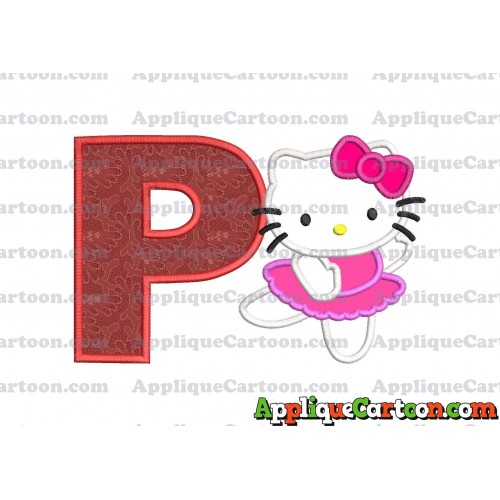 Hello Kitty Dancing With Bow Applique Embroidery Design With Alphabet P