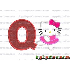 Hello Kitty Dancing With Bow Applique Embroidery Design With Alphabet Q