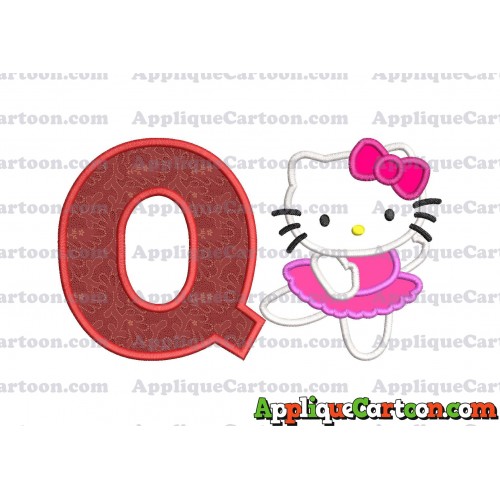 Hello Kitty Dancing With Bow Applique Embroidery Design With Alphabet Q