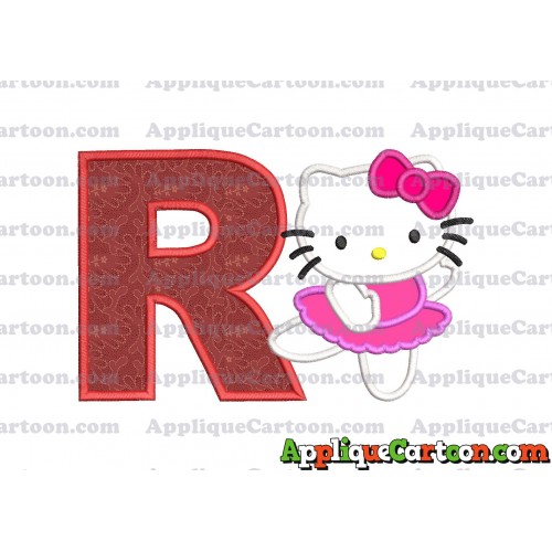 Hello Kitty Dancing With Bow Applique Embroidery Design With Alphabet R