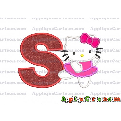 Hello Kitty Dancing With Bow Applique Embroidery Design With Alphabet S
