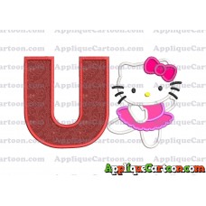 Hello Kitty Dancing With Bow Applique Embroidery Design With Alphabet U