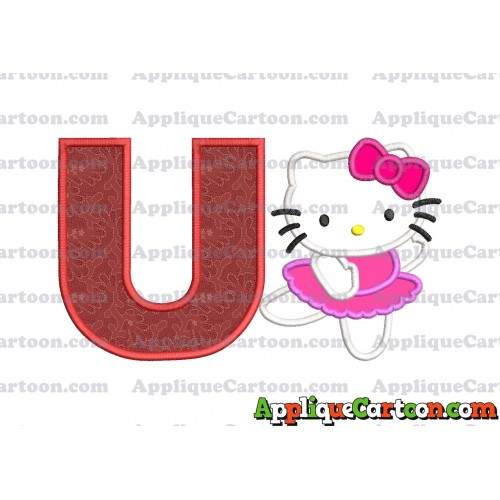 Hello Kitty Dancing With Bow Applique Embroidery Design With Alphabet U