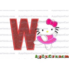 Hello Kitty Dancing With Bow Applique Embroidery Design With Alphabet W