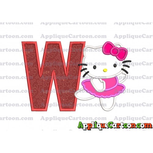 Hello Kitty Dancing With Bow Applique Embroidery Design With Alphabet W