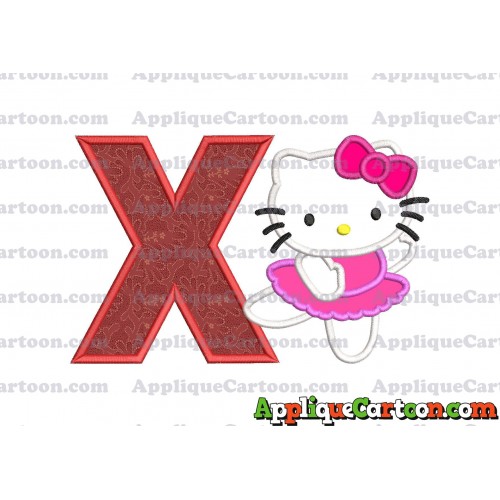 Hello Kitty Dancing With Bow Applique Embroidery Design With Alphabet X
