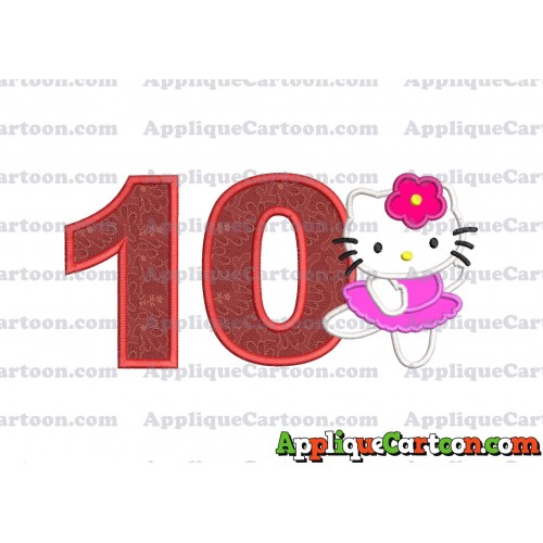Hello Kitty Dancing With Flower Applique Embroidery Design Birthday Number 10