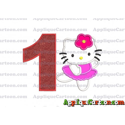 Hello Kitty Dancing With Flower Applique Embroidery Design Birthday Number 1