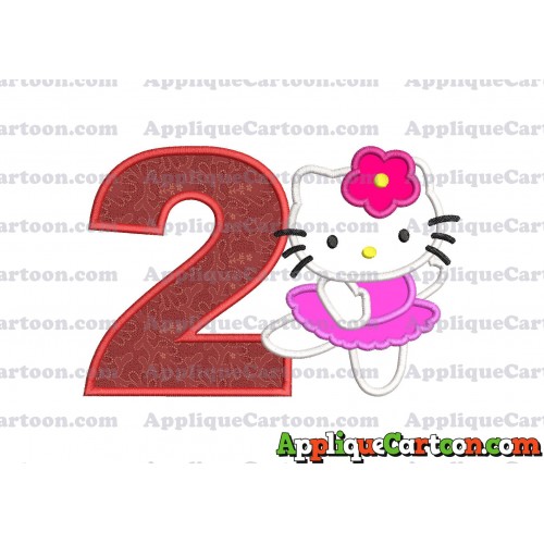 Hello Kitty Dancing With Flower Applique Embroidery Design Birthday Number 2