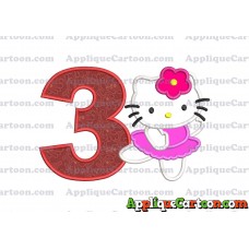 Hello Kitty Dancing With Flower Applique Embroidery Design Birthday Number 3