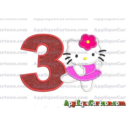 Hello Kitty Dancing With Flower Applique Embroidery Design Birthday Number 3