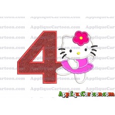 Hello Kitty Dancing With Flower Applique Embroidery Design Birthday Number 4