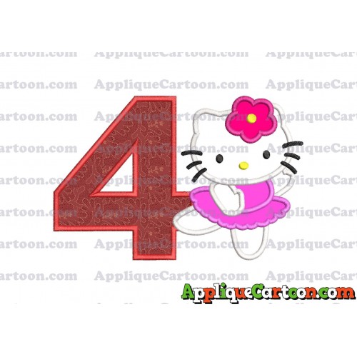 Hello Kitty Dancing With Flower Applique Embroidery Design Birthday Number 4