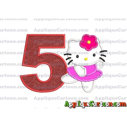 Hello Kitty Dancing With Flower Applique Embroidery Design Birthday Number 5
