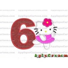 Hello Kitty Dancing With Flower Applique Embroidery Design Birthday Number 6