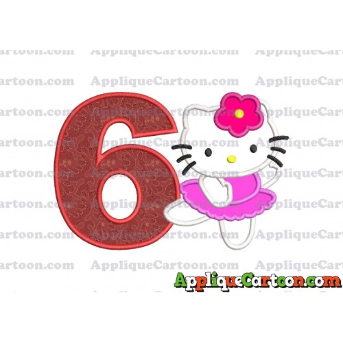 Hello Kitty Dancing With Flower Applique Embroidery Design Birthday Number 6