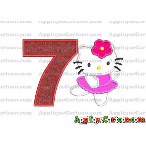 Hello Kitty Dancing With Flower Applique Embroidery Design Birthday Number 7