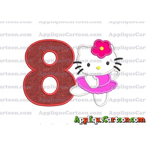 Hello Kitty Dancing With Flower Applique Embroidery Design Birthday Number 8