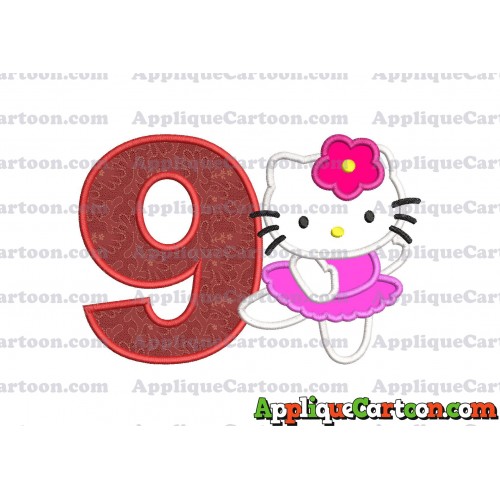 Hello Kitty Dancing With Flower Applique Embroidery Design Birthday Number 9