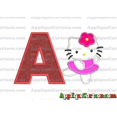 Hello Kitty Dancing With Flower Applique Embroidery Design With Alphabet A
