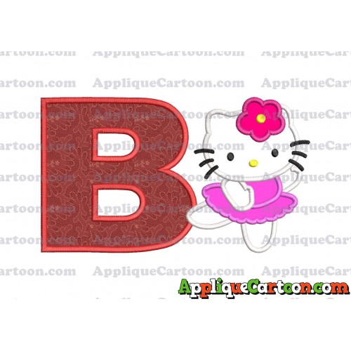 Hello Kitty Dancing With Flower Applique Embroidery Design With Alphabet B