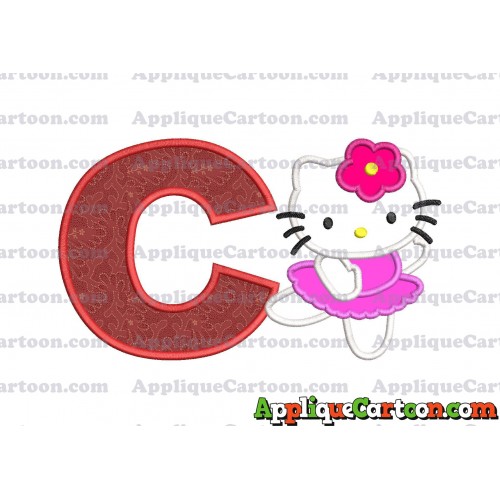 Hello Kitty Dancing With Flower Applique Embroidery Design With Alphabet C