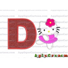 Hello Kitty Dancing With Flower Applique Embroidery Design With Alphabet D